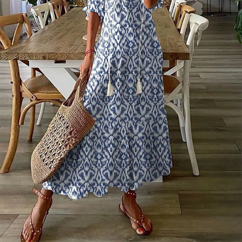 Dress : ARIA | Boho Tummy Coverage Dress in Blue van Paper Favor