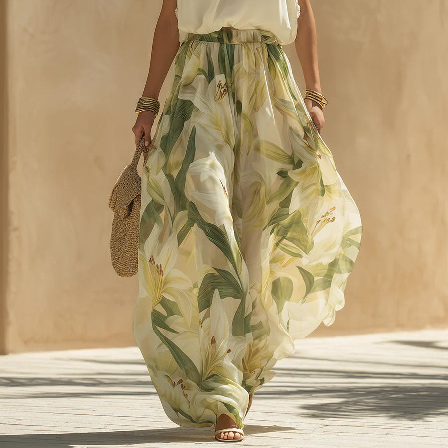 Alessandra™ | Chiffon Ruffle Top Print Trouser Set