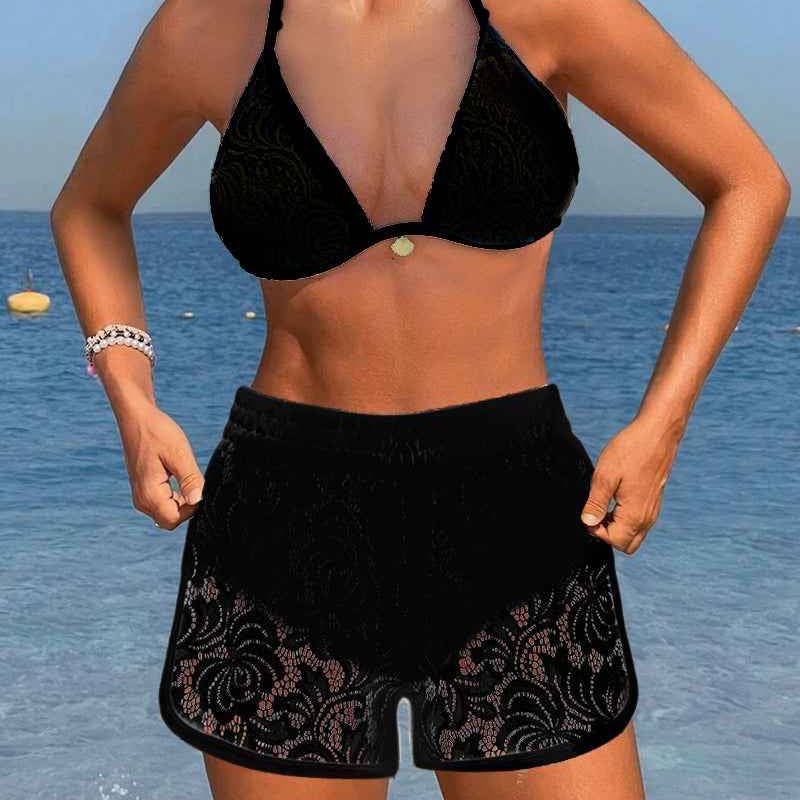 Muse® | Elegantes einfarbiges Spitzen-Bikini-Set