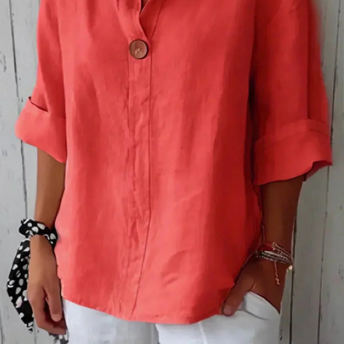 Women > V-Neck Top : Women's Effortless Relaxed-Fit V-Neck Top in Red van Paper Favor