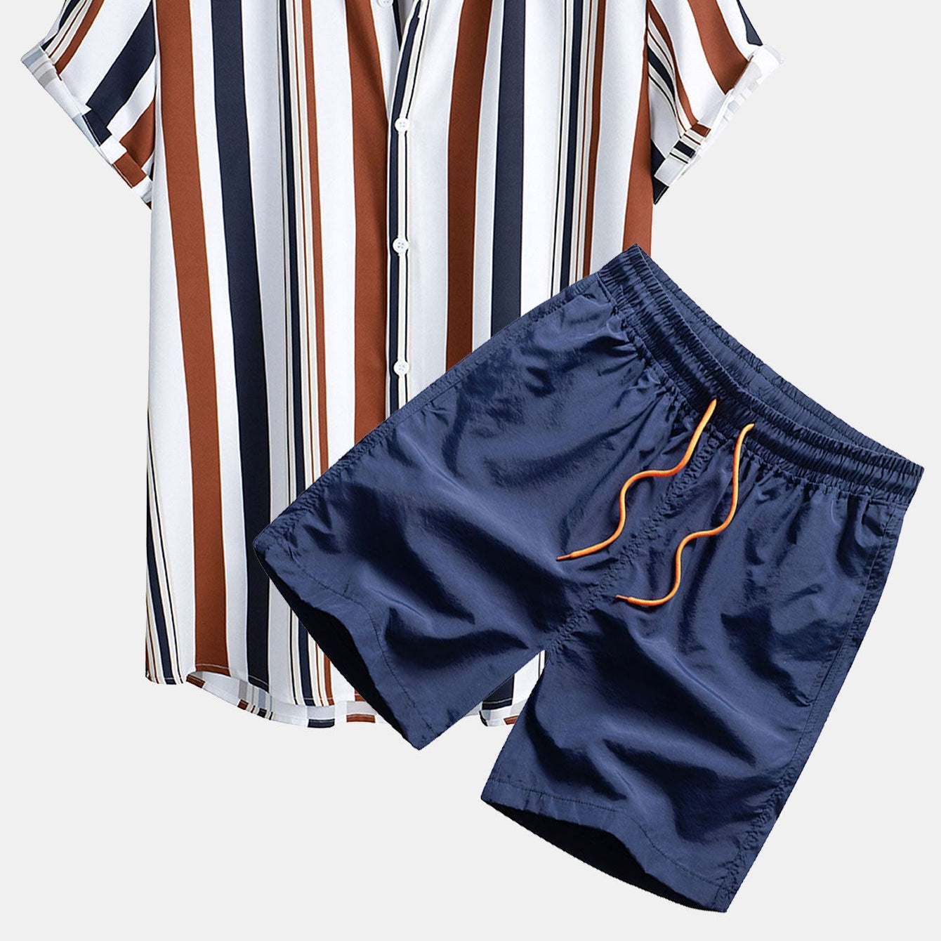 Men's Vibrant Striped Print Shirt & Swim Shorts Set