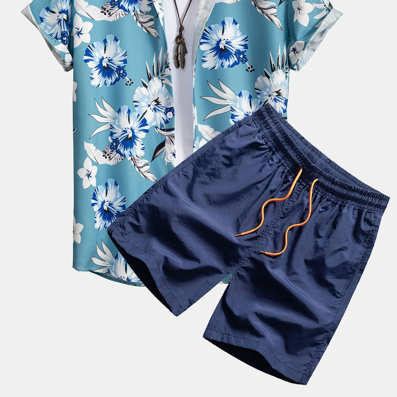 Men's Tropical Floral Button-Up Shirt & Matching Swim Shorts —