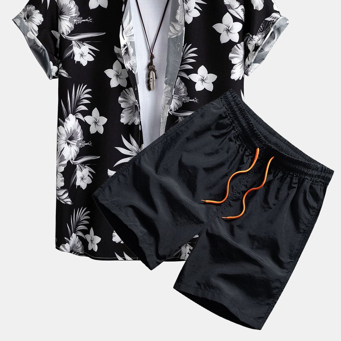 Men's Tropical Floral Button-Up Shirt & Matching Swim Shorts —