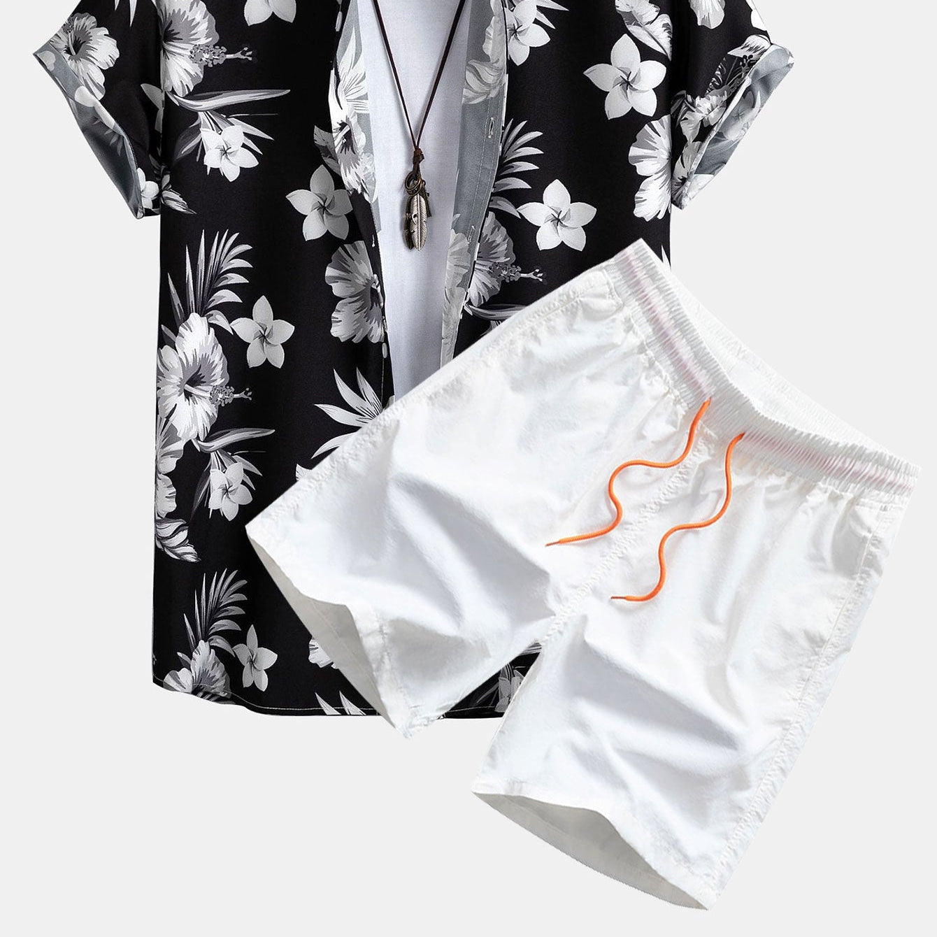 Men's Tropical Floral Button-Up Shirt & Matching Swim Shorts —