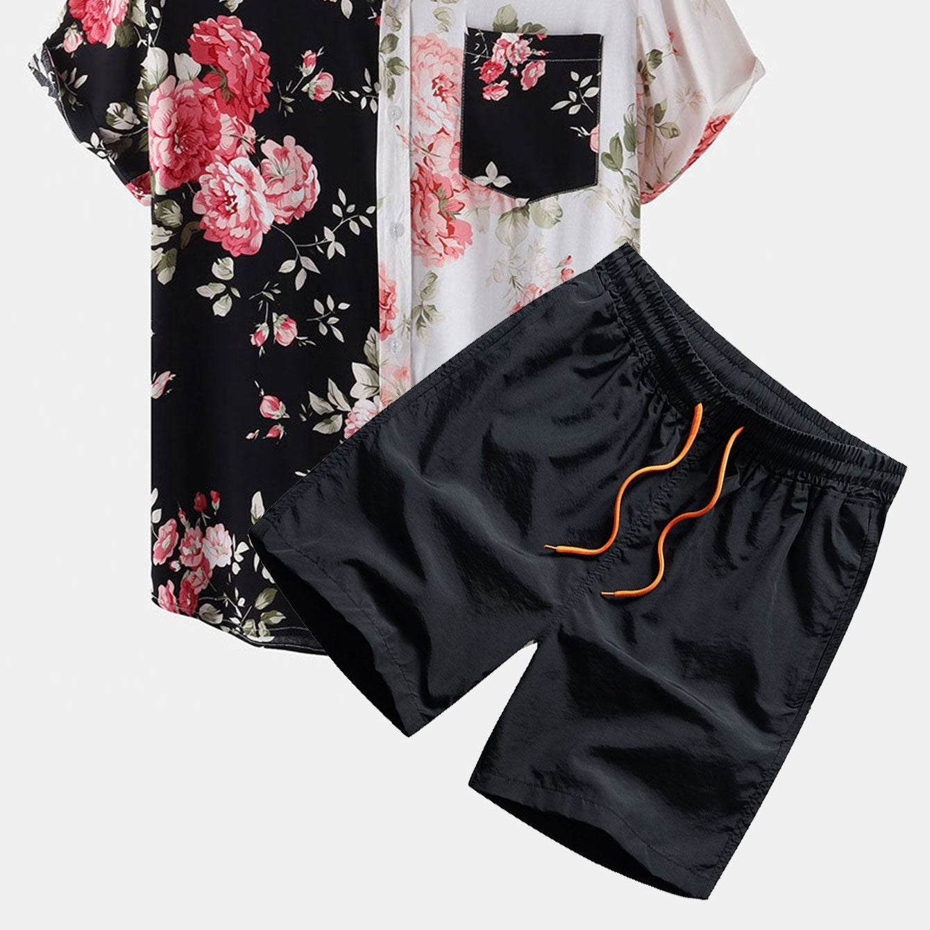 Men's Tone Floral Print Shirt & Matching Swim Shorts