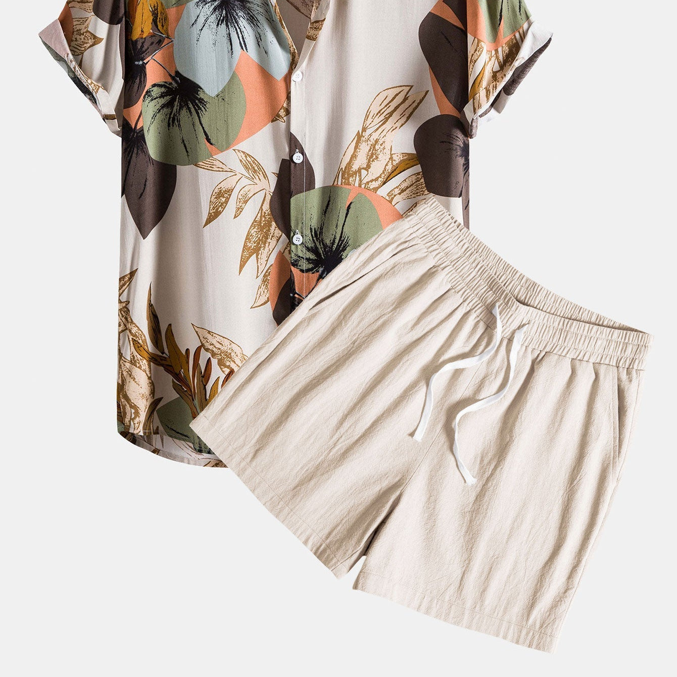 Men's Tropical Print Shirt & Textured 5-Inch Shorts Set
