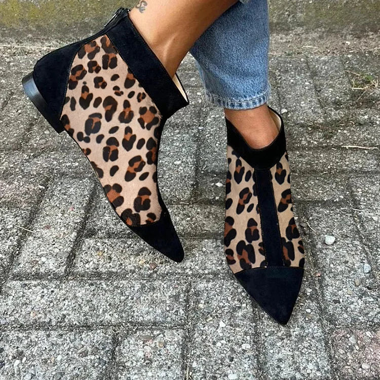 Women's LEOPARD PRINT ANKLE BOOT WITH POINTED TOE