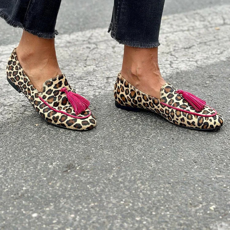 Women's ANIMAL PRINT LOAFER WITH FUCHSIA FRINGES