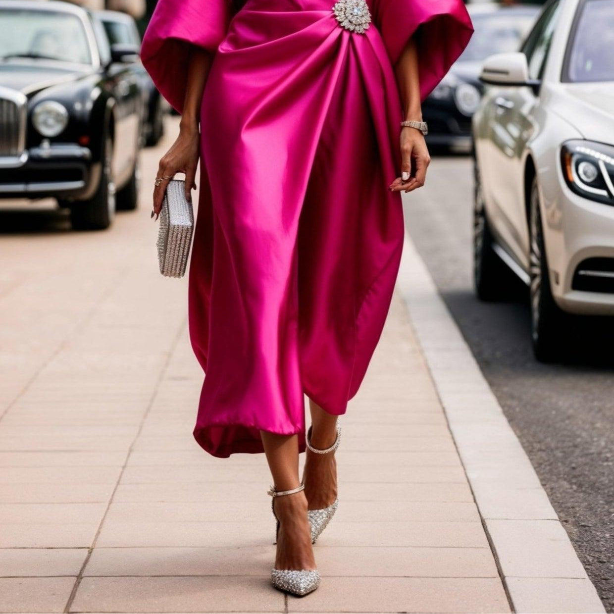 Women's Elegant Luxury Shimmer Satin Maxi Dress