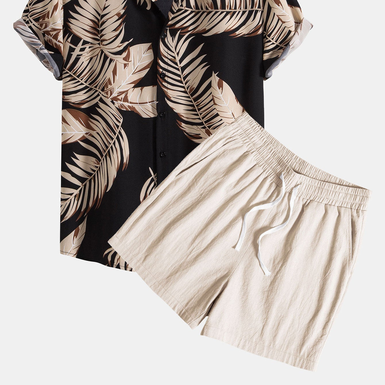 Men's Print Shirt & Textured 5-Inch Shorts Set