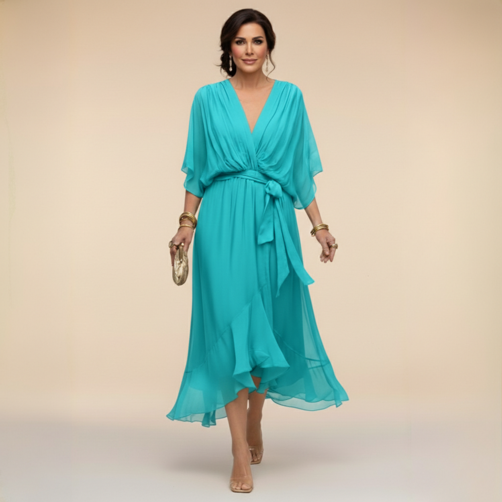 -Opal™ | V-Neck Elegant Midi Dress-