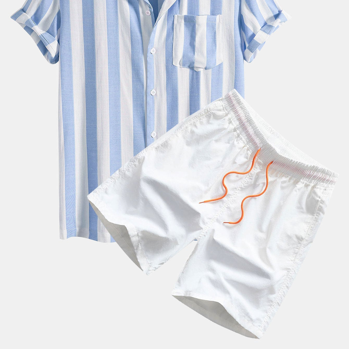 Men's Striped Cuban-Collar Shirt & Swim Shorts Set – Beach-Ready