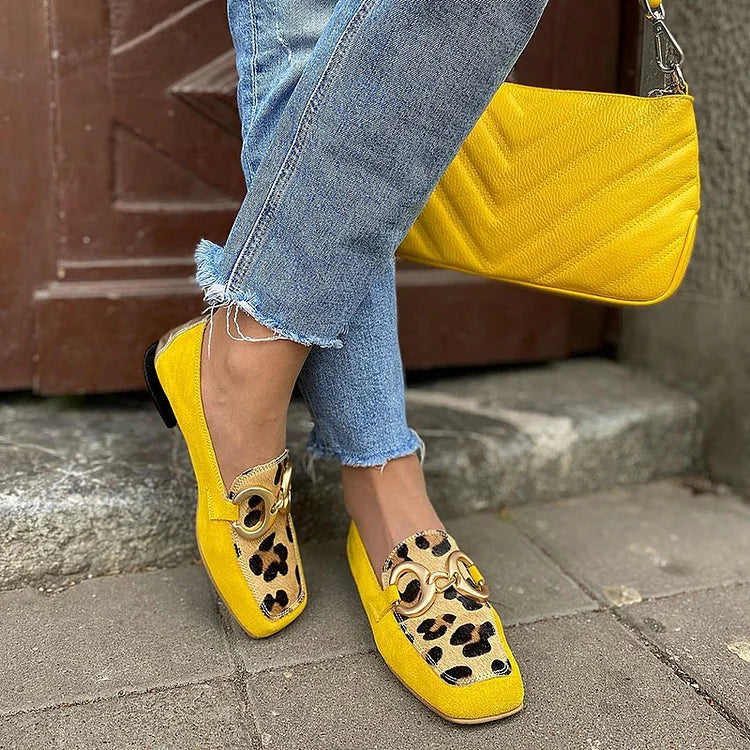 Women's YELLOW LOAFER WITH ANIMAL PRINT DETAIL