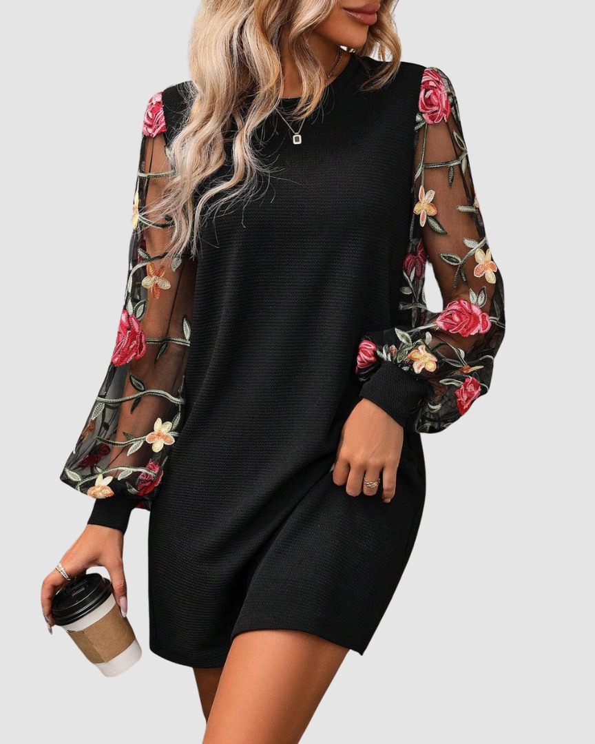 Clothing > Dresses : Shara™ Lace Long Sleeve Dress in van Paper Favor
