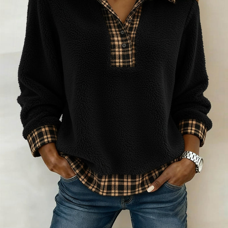 Isabelle Chic Check-Collar Knit Top