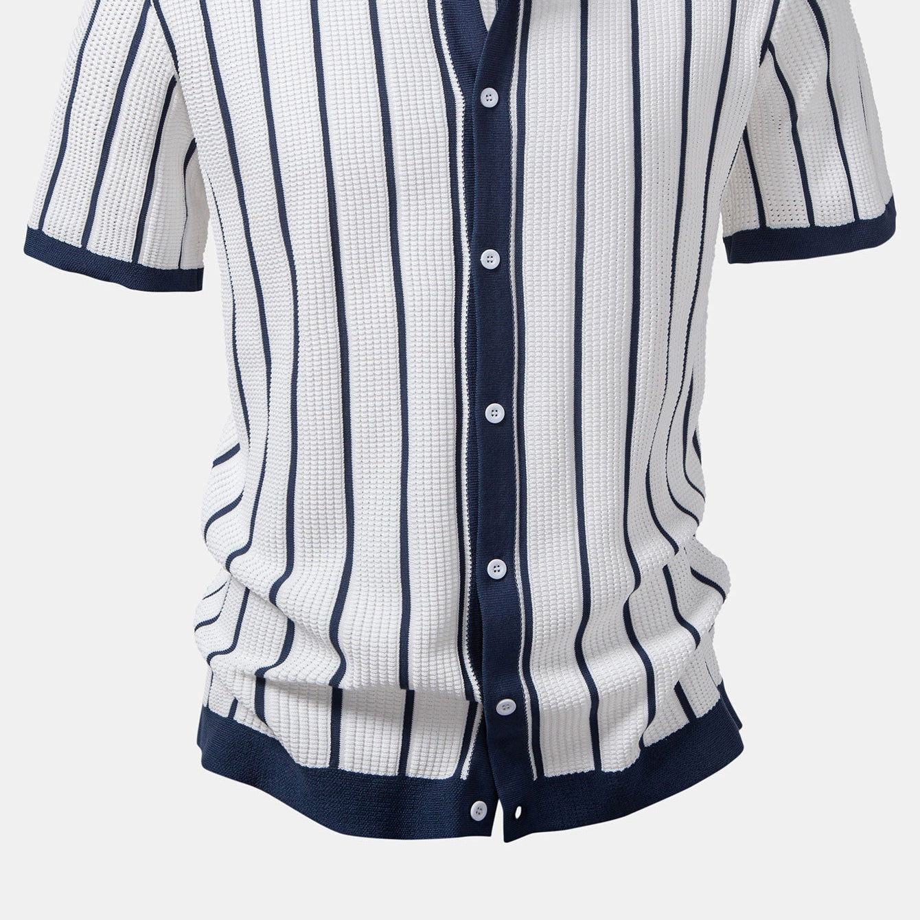 Men's Striped Knit Button-Up Shirt