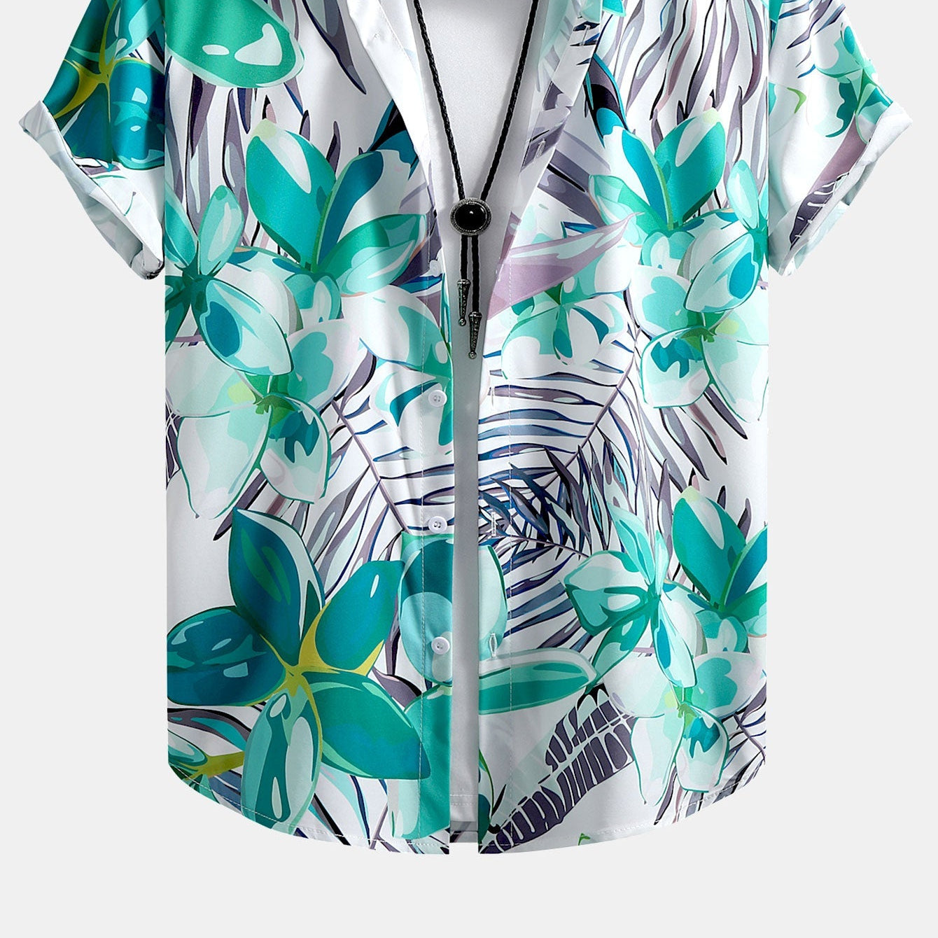 Men's Vibrant Floral Plant Print Button-Down Shirt and Swim Shorts Set