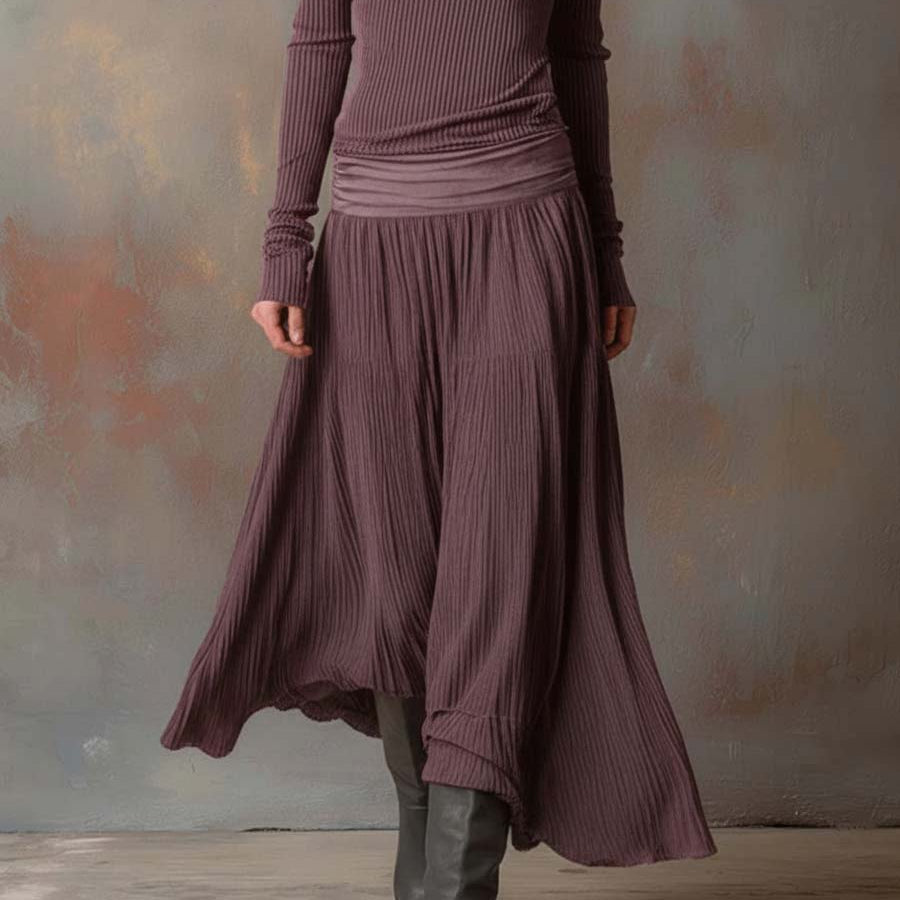 Long Sleeve Midi Dress : Felicity | Luxury Ribbed Sweater Dress in Grayish Purple van Paper Favor