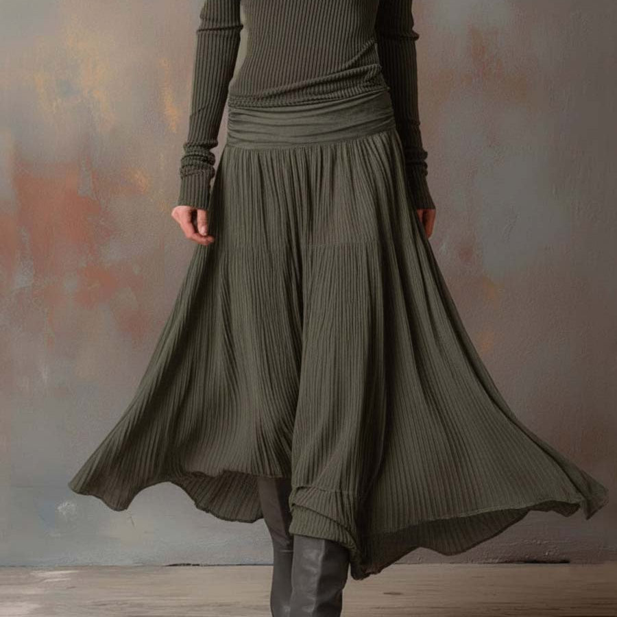 Long Sleeve Midi Dress : Felicity | Luxury Ribbed Sweater Dress in Sage Green van Paper Favor