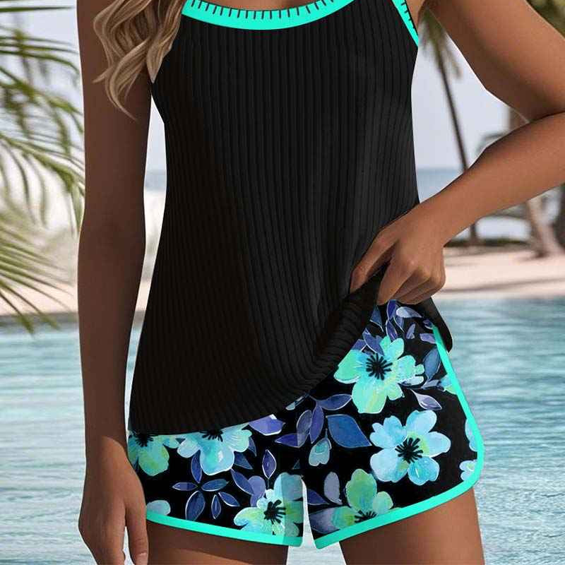 Maren Blütenprint Badeanzug-Tanktop mit passendem Boxer-Unterteil