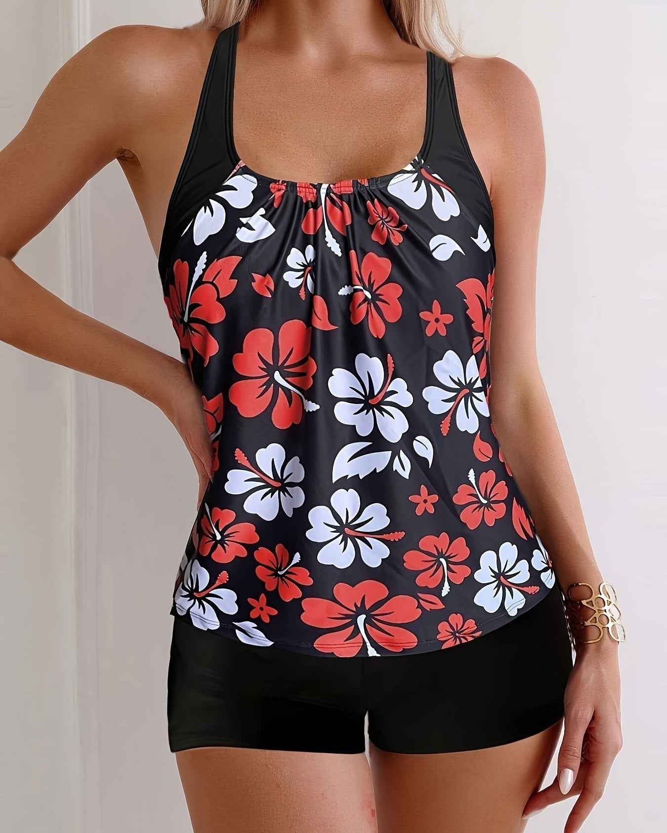 Elena Tankini-Set mit Blumenmuster – Lebhafte, schmeichelhafte Strandbademode