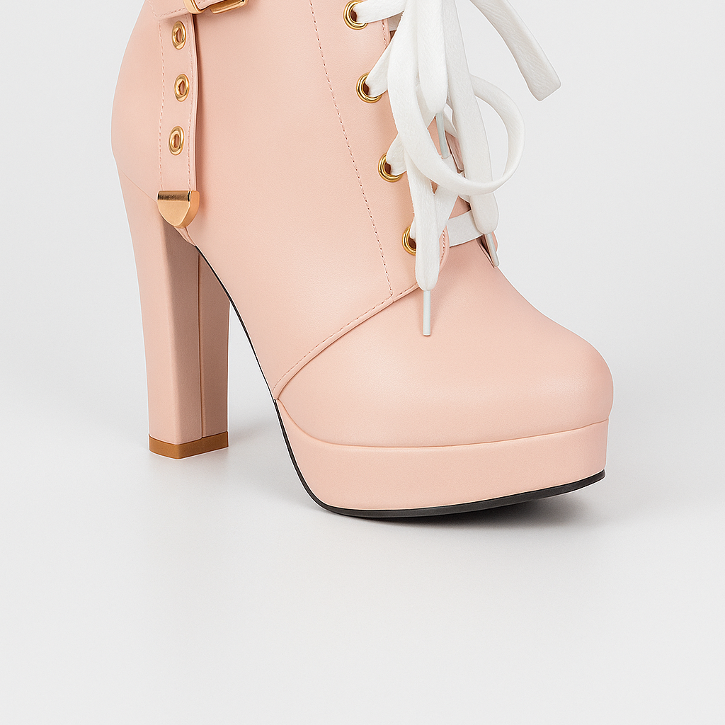 Women's Ankle Boots with a High Heel and Refined Laces