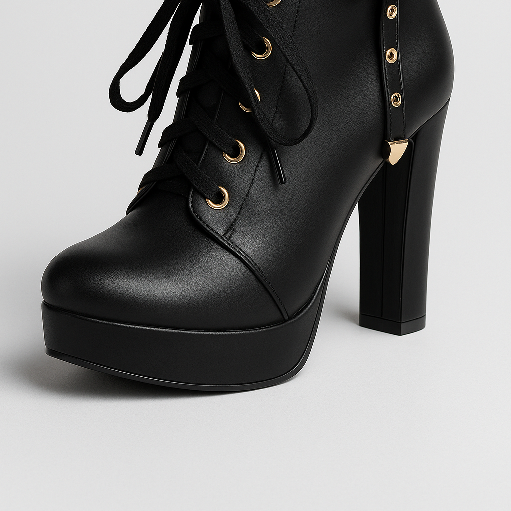 Women's Ankle Boots with a High Heel and Refined Laces