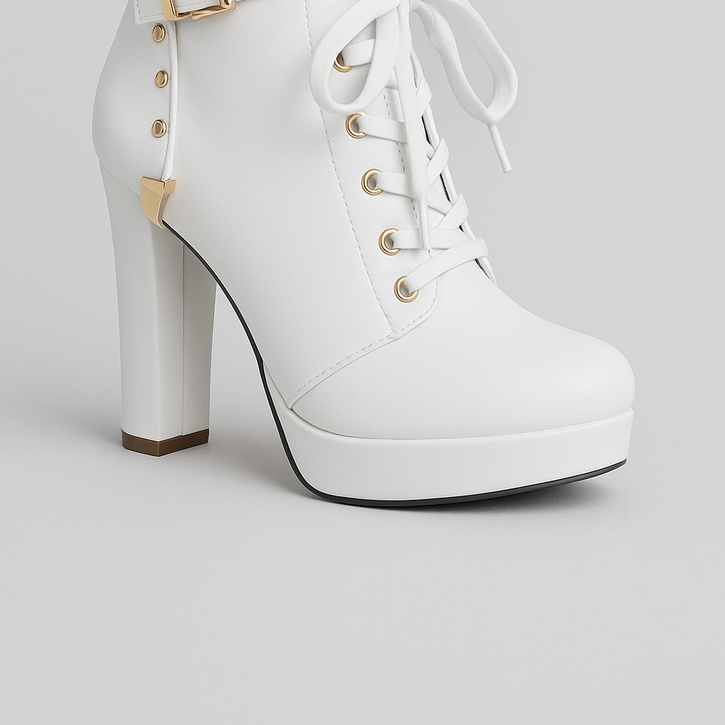 Women's Ankle Boots with a High Heel and Refined Laces