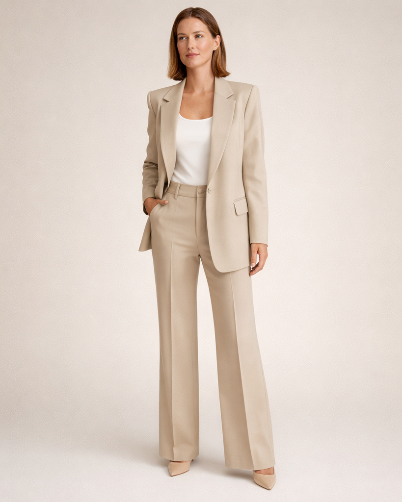 : Vanessa™ | Elegant suit set with flared trousers in Beige van Paper Favor