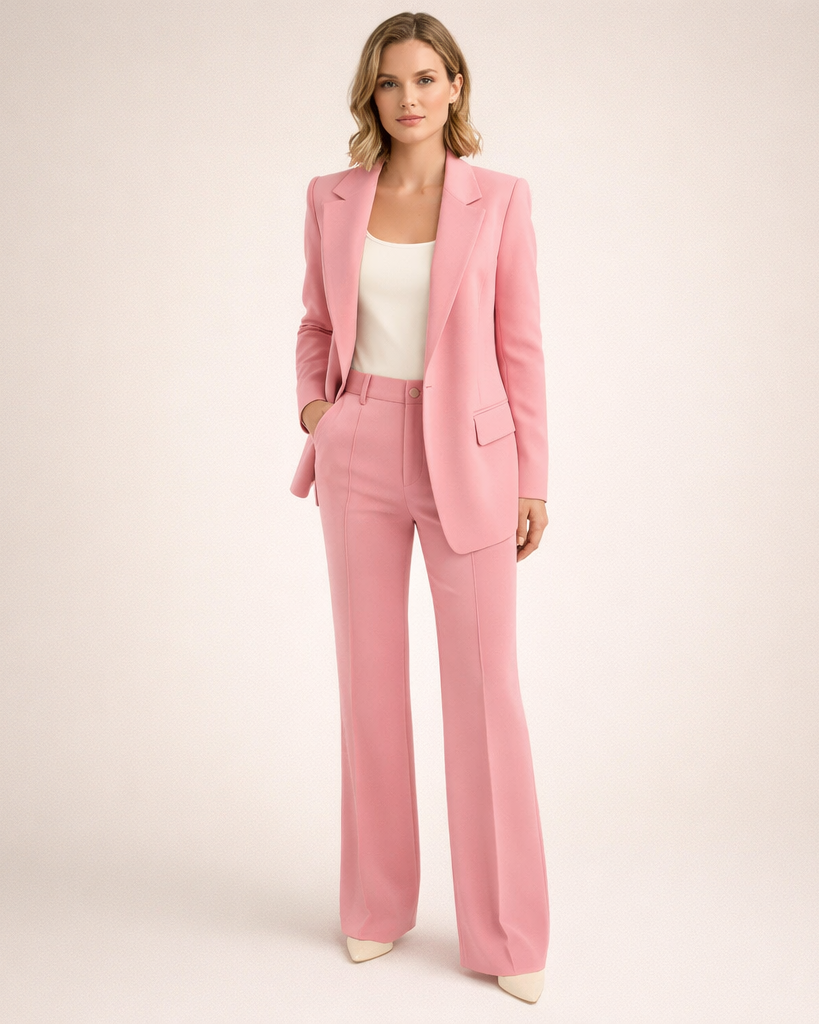 : Vanessa™ | Elegant suit set with flared trousers in Pink van Paper Favor