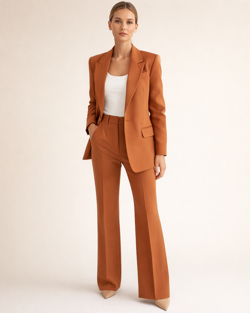 : Vanessa™ | Elegant suit set with flared trousers in Brown van Paper Favor