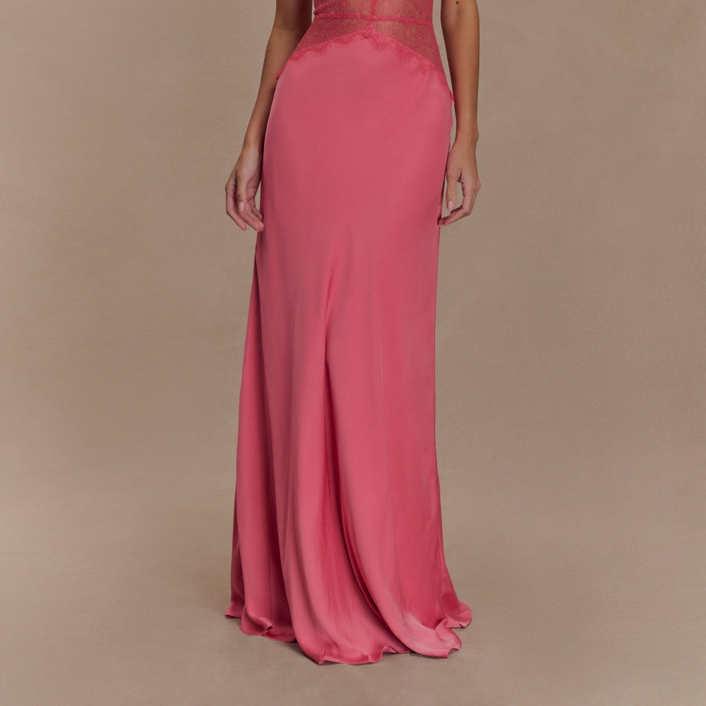 Women's Elegant Deep V Silk Satin Maxi Dress with Stylish Halterneck