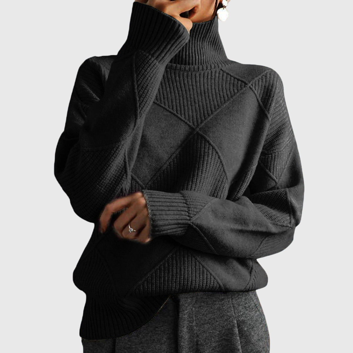 Addison Modern Geometric Turtleneck Sweater – Sleek Knit, Bold Geometry