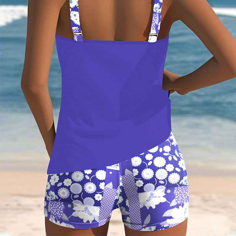 Colette | Schlanker Tanktop-Badeanzug mit einem bedruckten Boxer-Set
