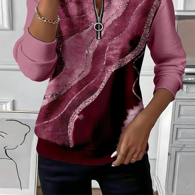 Women's Chic sweater with V-neck and zipper