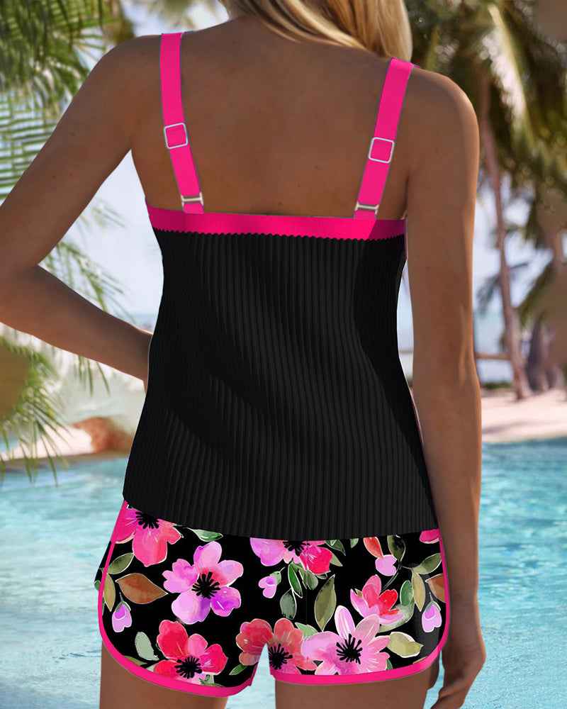 Maren Blütenprint Badeanzug-Tanktop mit passendem Boxer-Unterteil