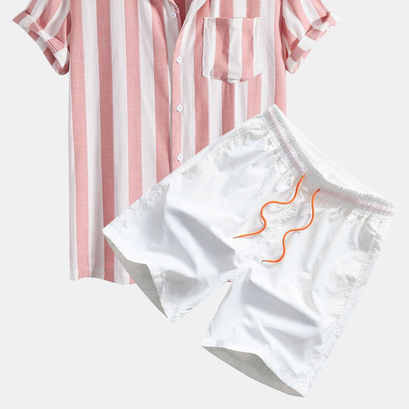 Men's Striped Cuban-Collar Shirt & Swim Shorts Set – Beach-Ready