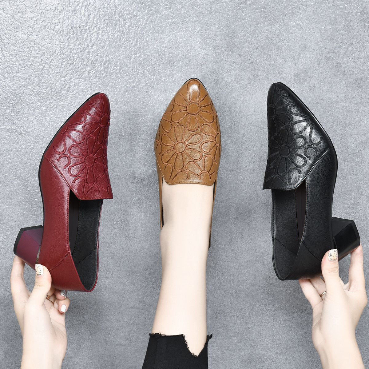 Tonette Soft Leather Embroidered Pumps - Elegant Craftsmanship, All-Day Comfort
