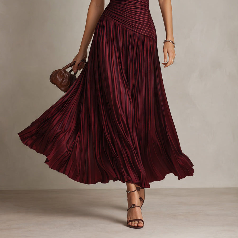 Chic Vintage Striped Pleated Satin Maxi Dress