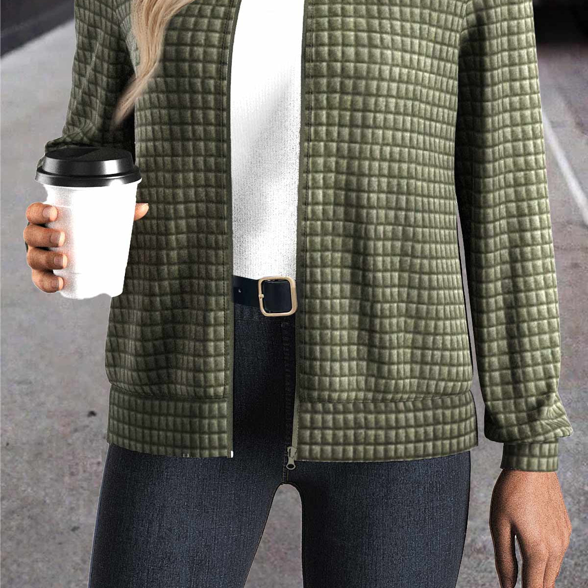 Women's Claire White Jacquard Long-Sleeve Track Jacket with Stand