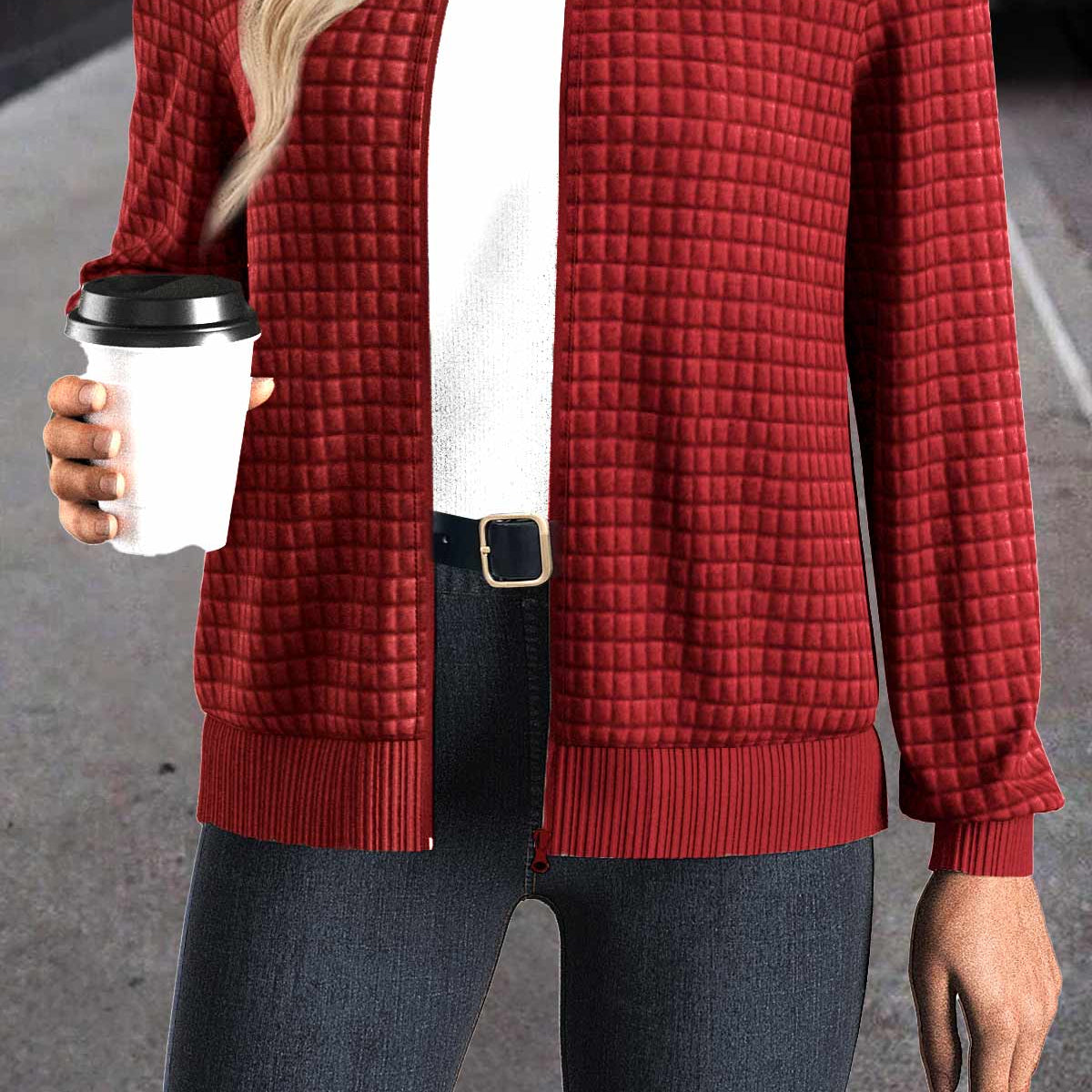 Women's Claire White Jacquard Long-Sleeve Track Jacket with Stand