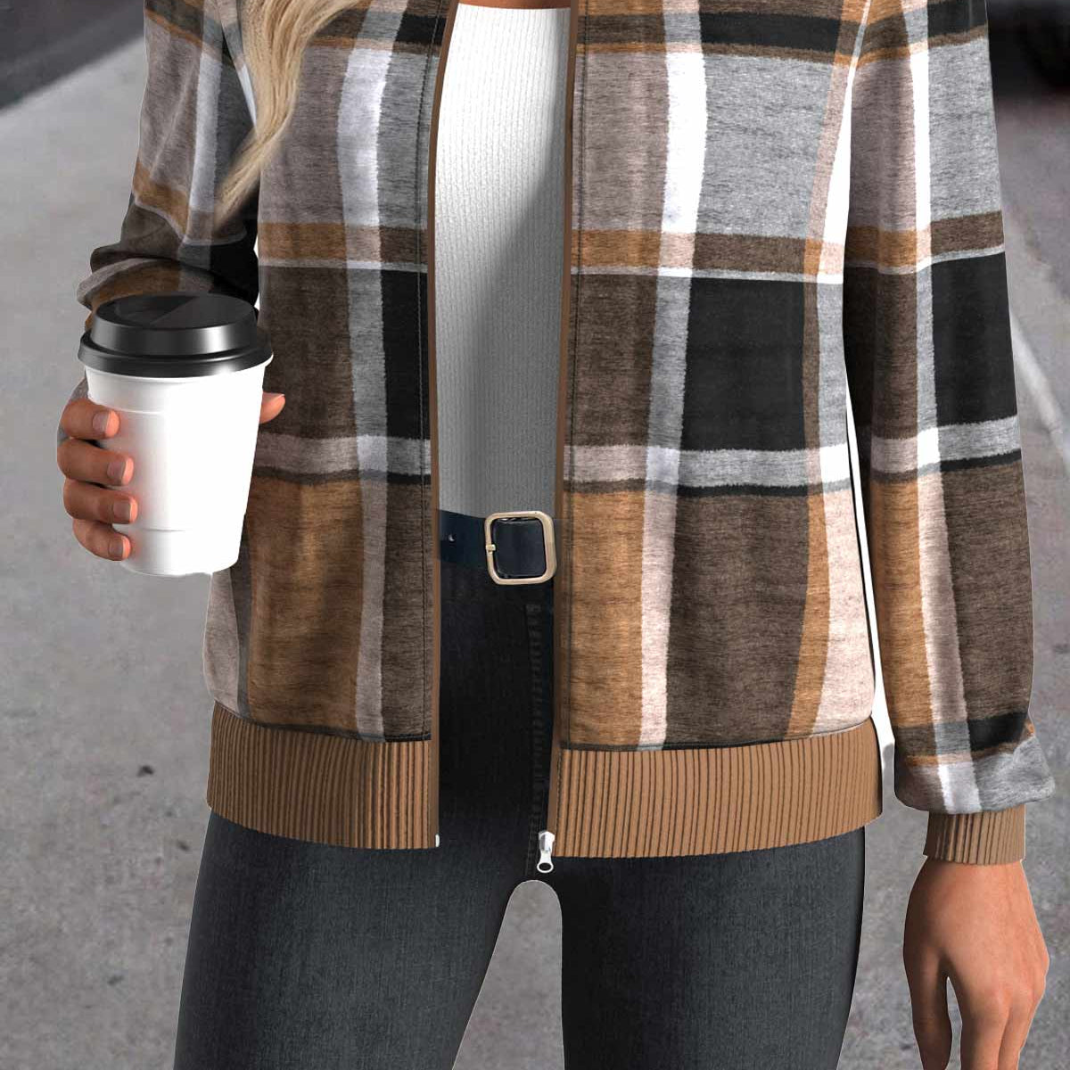 Women's Claire White Jacquard Long-Sleeve Track Jacket with Stand