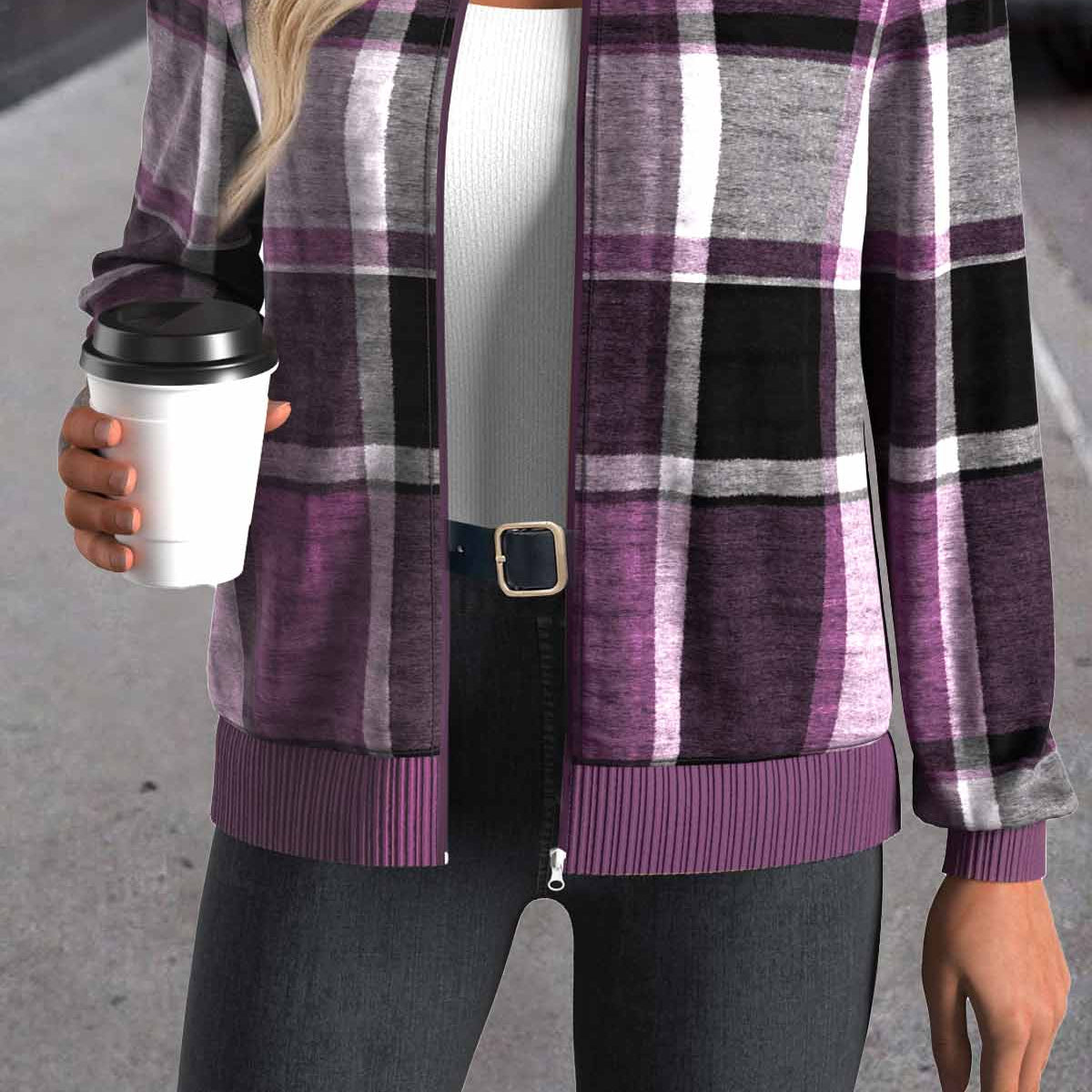 Women's Claire White Jacquard Long-Sleeve Track Jacket with Stand