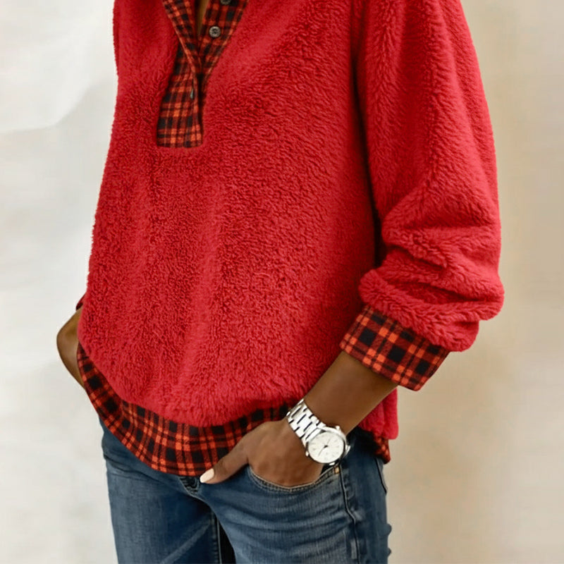 Isabelle Chic Check-Collar Knit Top