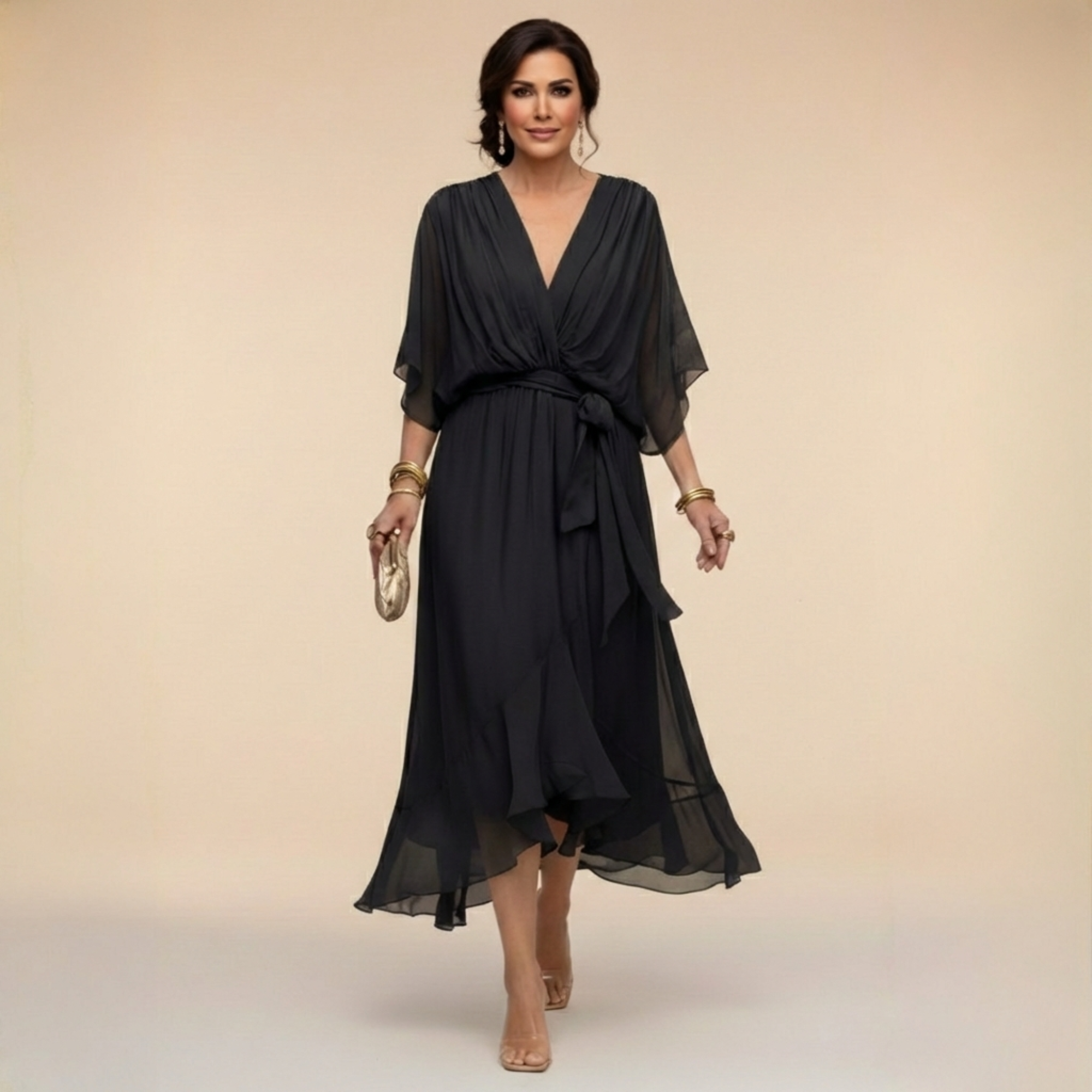 -Opal™ | V-Neck Elegant Midi Dress-