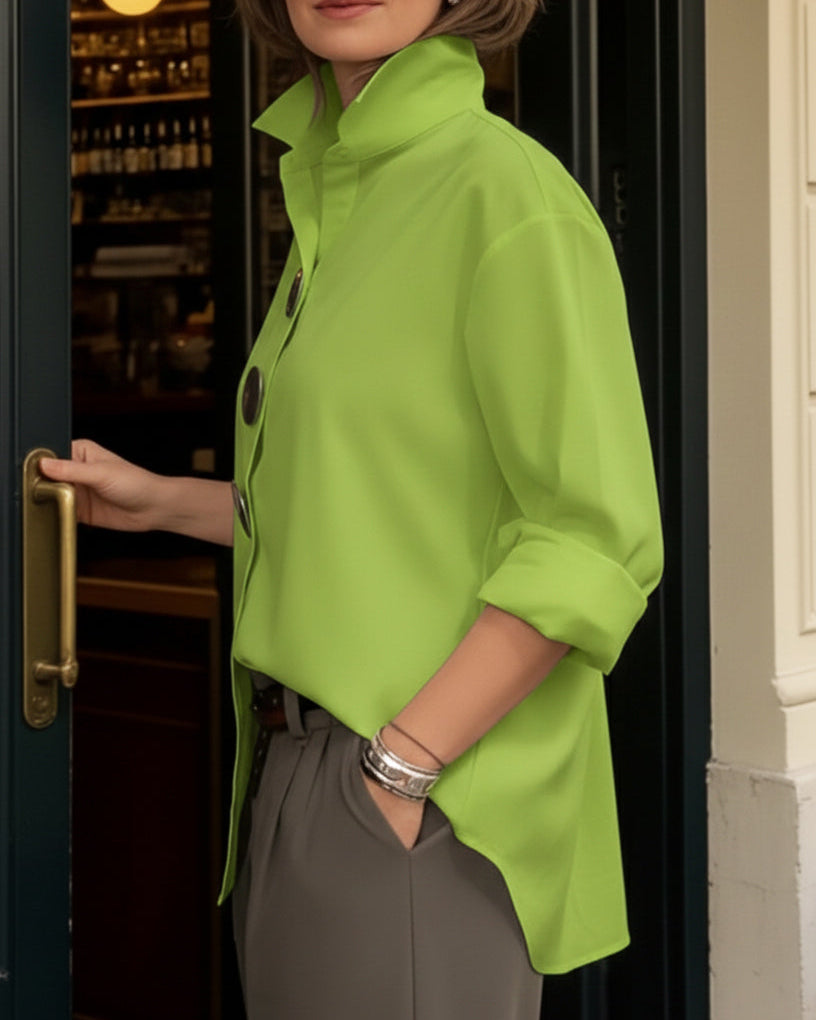 TOP : Rosaline™ | Statement Button Stand Collar Blouse in van Paper Favor
