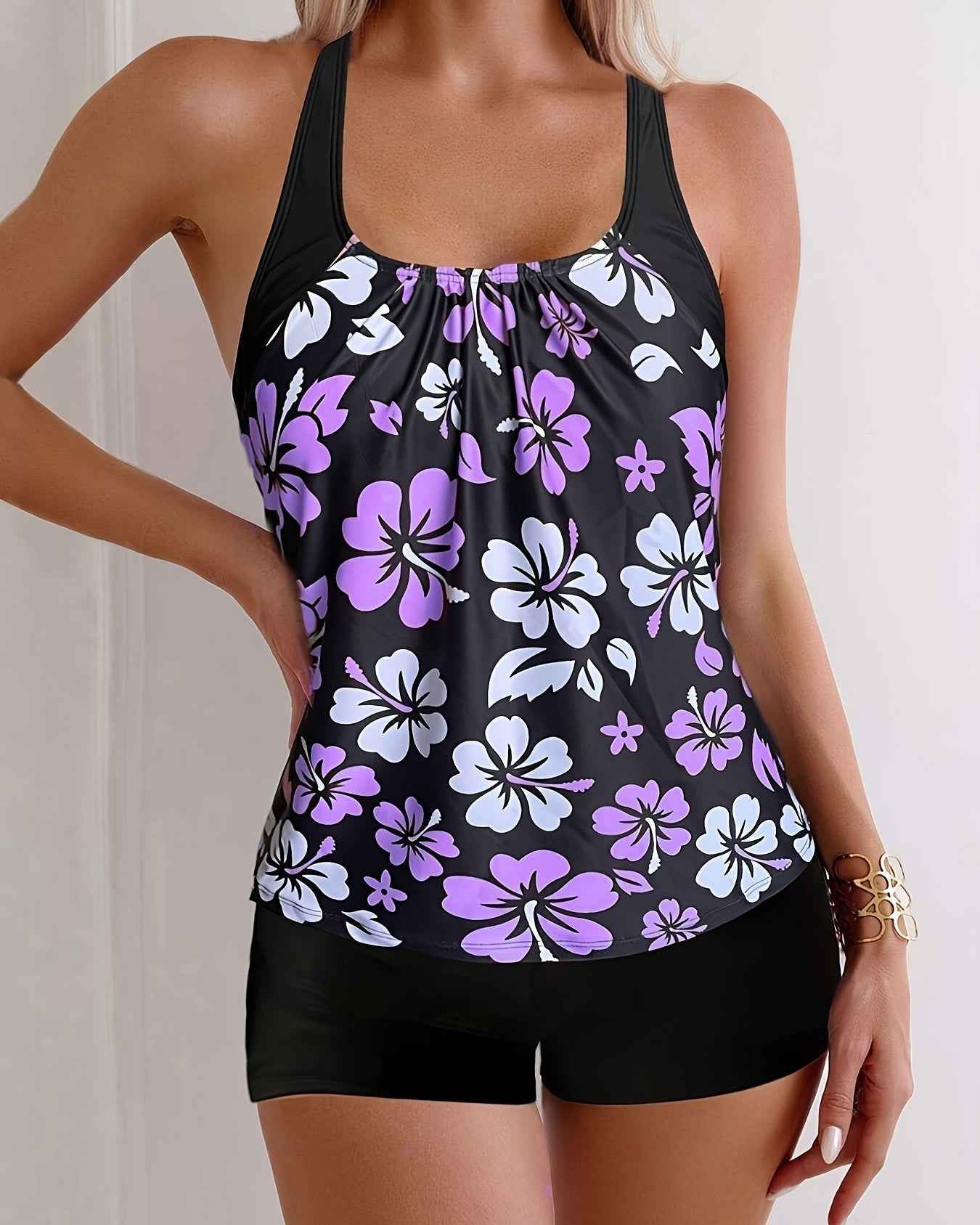 Elena Tankini-Set mit Blumenmuster – Lebhafte, schmeichelhafte Strandbademode