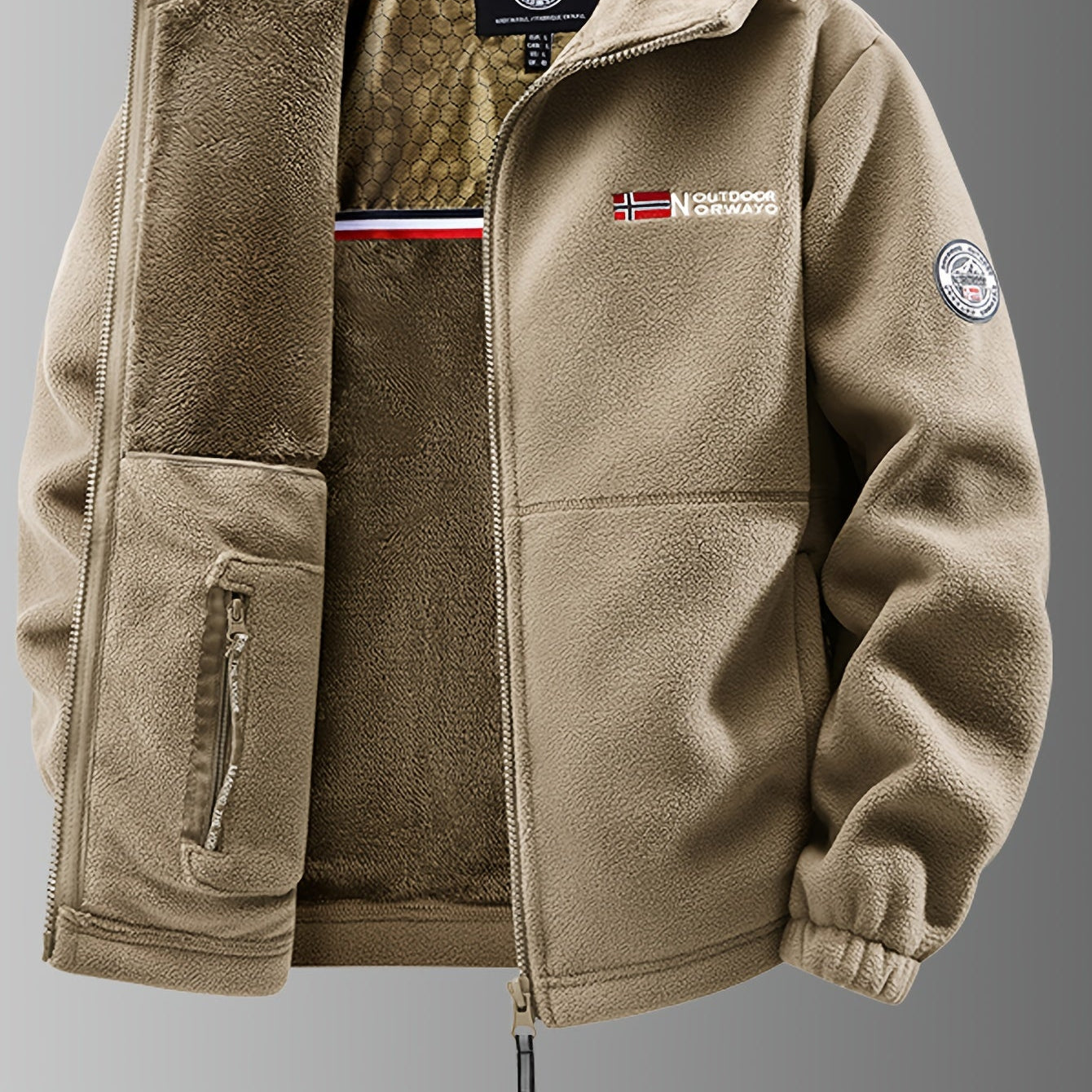 Fleece Jacket : Nathaniel Thermal Fleece Winter Jacket – Ultra-Warm Insulated Comfort for Cold Weather in Khaki van Paper Favor
