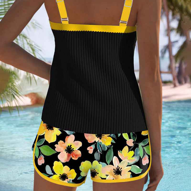 Maren Blütenprint Badeanzug-Tanktop mit passendem Boxer-Unterteil