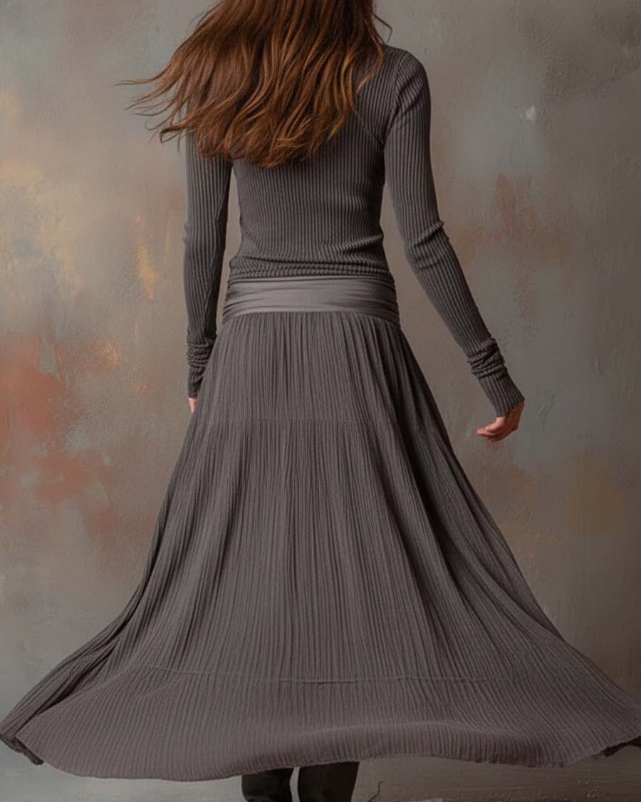 Long Sleeve Midi Dress : Felicity | Luxury Ribbed Sweater Dress in van Paper Favor